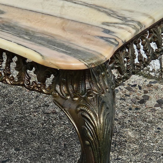 Image 1 of Franse Vintage Marmeren Messing Salontafel - Cocktailtafel-Lounge Tafel-Barok Stijl-60er jaren