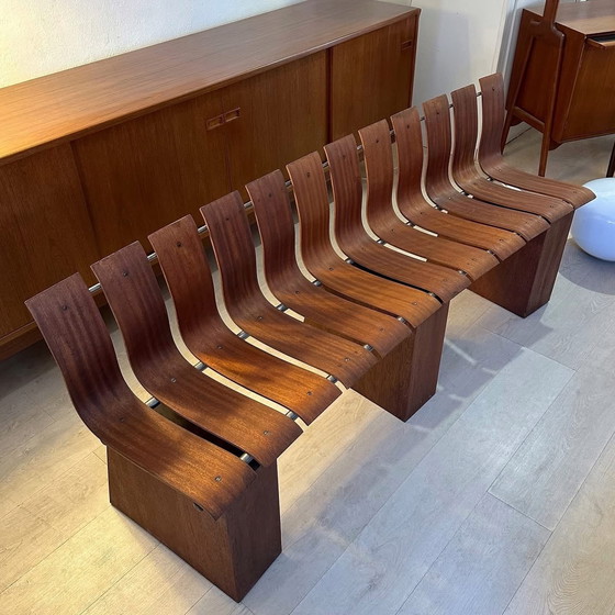 Image 1 of Curved teak and steel bench, 1950