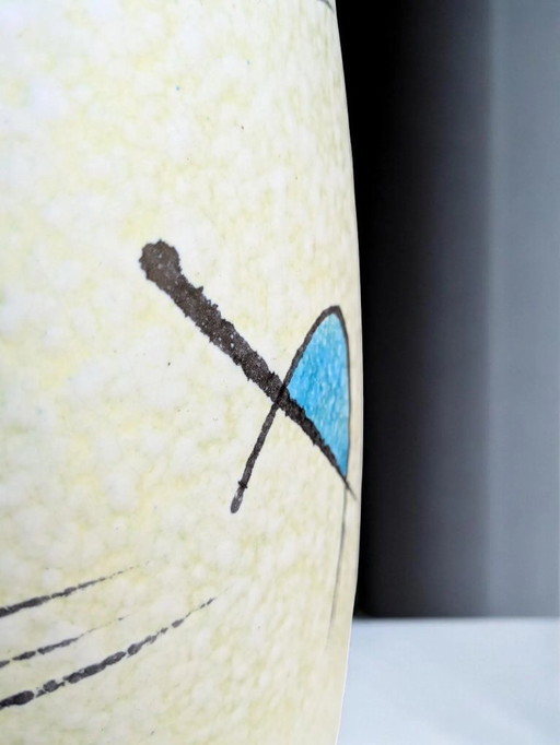Vintage Bay Vase, Mid-Century West Germany Keramik in Weiß mit bunter Dekoration, Raue Strukturglasur 60er Jahre, Modell 66-40