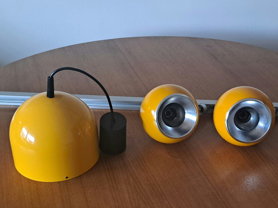 Image 1 of STAFF Vintage Lighting Set – Pendant Ø18 + Ceiling Rail & 2 Globe Lamps