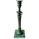 Candeliere antico in bronzo patinato verde, anni 1900