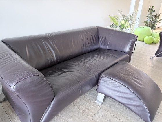 Rolf Benz Sofagarnitur 332 Und 6 Clubsessel 390 In Auberginenfarbenem Leder – Leather, Aluminium (photo 4 of 15)