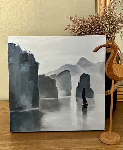 Acrylverfschilderij van Halong Bay op canvas