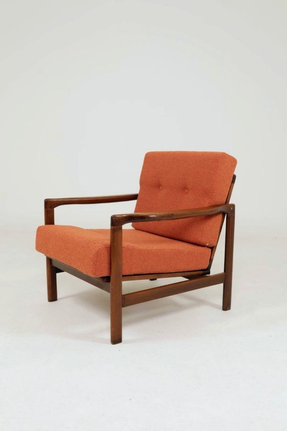 Image 1 of Poltrona vintage con cuscini arancioni papaya, design classico, poltrona lounge MCM, 1960, Polonia