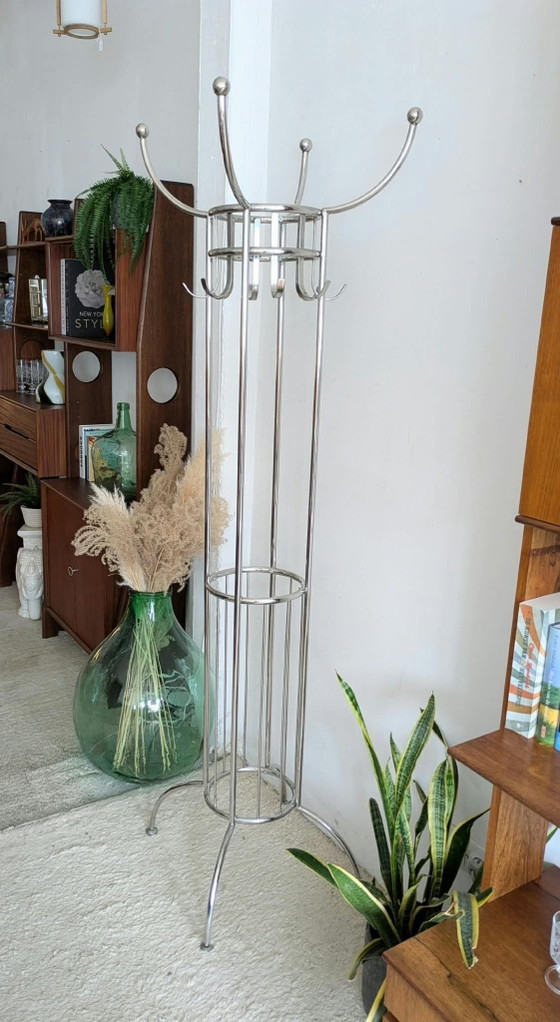 Vintage design, standing coat rack – Chrome, Aluminium (photo 3 of 5)