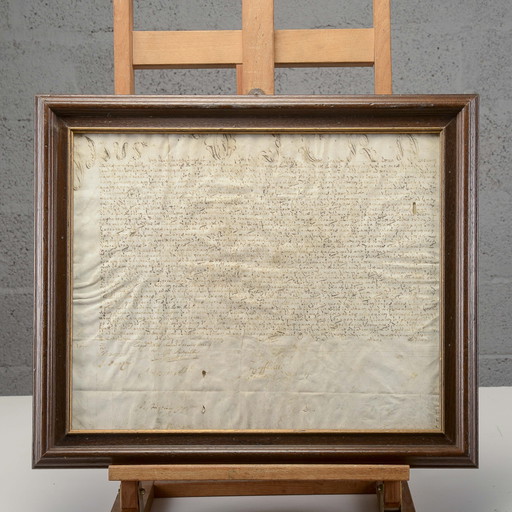 Documento antiguo de pergamino atestiguado del siglo XVII