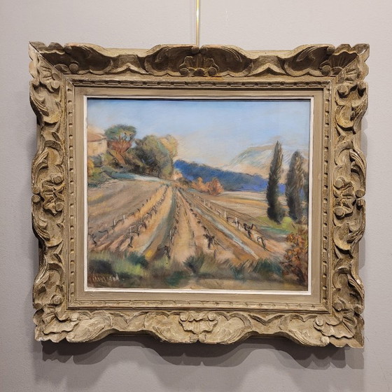 Image 1 of Pintura al pastel “Viñedo en la Provenza”, Escuela Francesa, p. s. XX – Francia