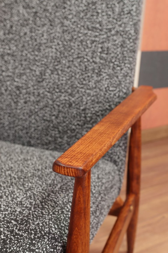 Image 1 of Poltrona vintage design scandinavo rivestimento in tessuto granola bianco e nero