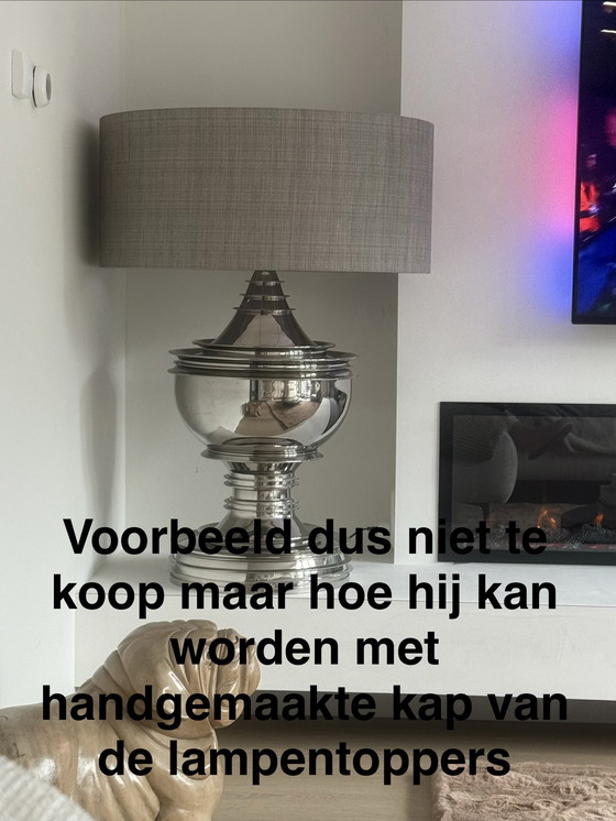 Image 1 of Eicholz Silom floor lamp silver with organza lampshade and taupe edge