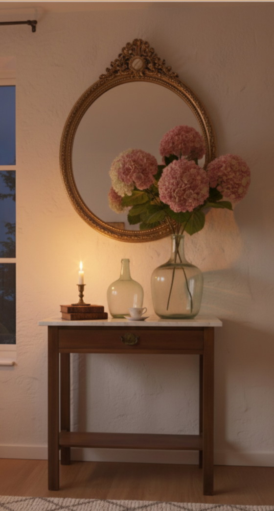 Image 1 of Sleek antique side table with marble top