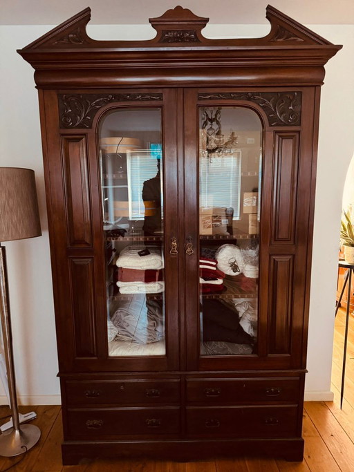 Mahogany Wooden display cabinet with glass and drawers