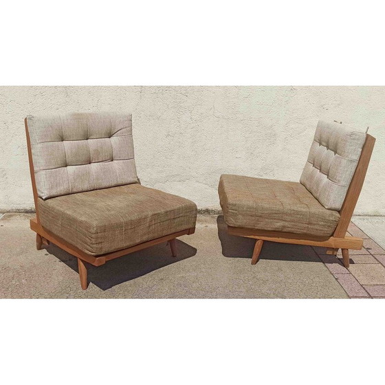 Image 1 of Pair of vintage solid teak armchairs with cushions, 1960