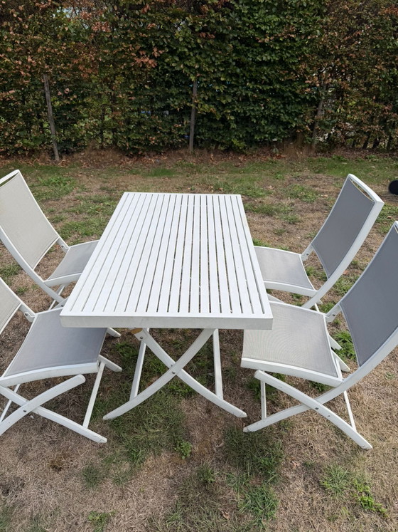 Witte Tuinset Met 4 Stoelen Kati&Kebon – Jati & Kebon, Textile, Aluminium (photo 7 of 8)