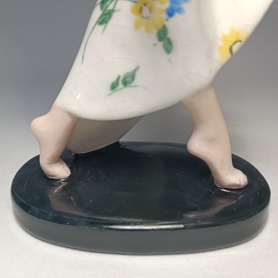 Goldscheider - Claire Weiss - Skulptur, Art Deco Dame im langen Kleid - 28,5 cm - Porzellan (photo 30 of 35)