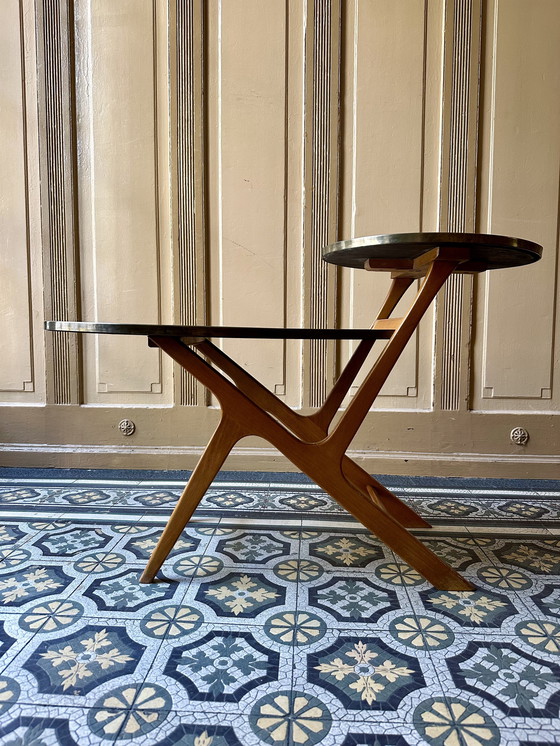 Image 1 of Tavolino laterale a due livelli di metà secolo – Germania, ca. 1950–1960 – Probabilmente Opaline Small Furniture