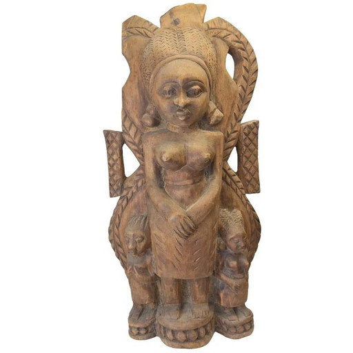 African Wooden Sculpture – Woman with Children – Tribal Sculpture