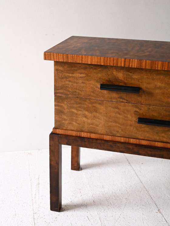 Image 1 of 1930s Scandinavian Art Deco Nightstand in Burl Wood