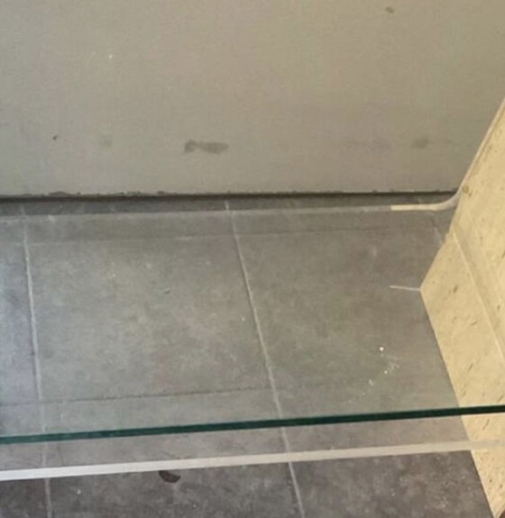 Image 1 of 70s glass and travertine coffee table