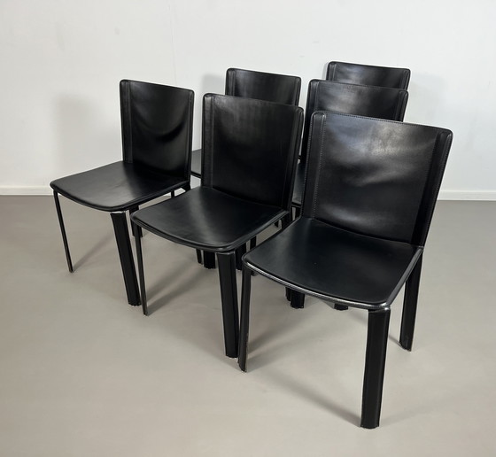 Image 1 of 6 Italian Leather Vintage Chairs Eighties Brand Cidue