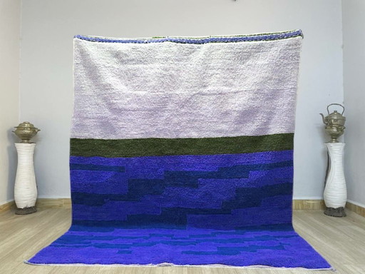 Tapis bleu marocain artisanal en laine 300cmx200cm