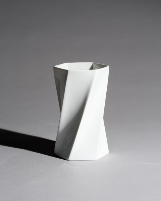 Image 1 of Postmodern Minimalist Chic Twisted Rosenthal Glossy Porcelain Vase Duo Jan Vaart