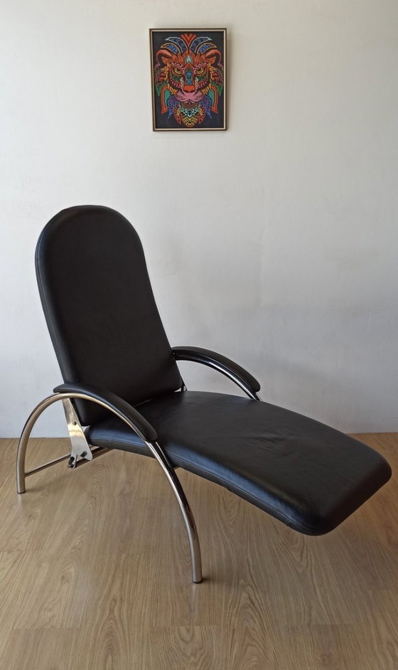 Image 1 of Fauteuil en cuir chromé, chaise longue des années 1970.