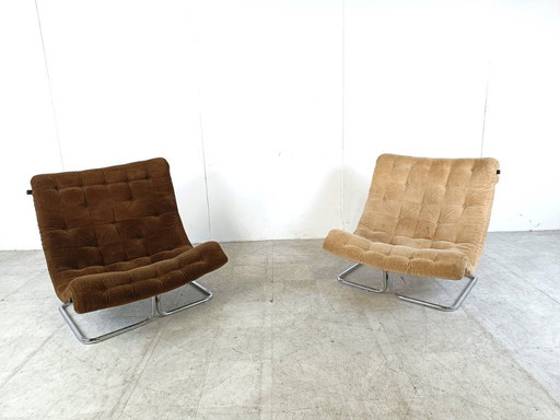 2x poltrone vintage grandi cromate e in tessuto