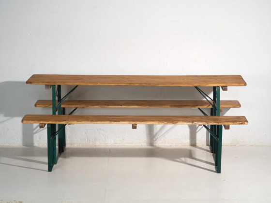 Set da birreria antico, tavolo e due panche – Germania, circa 1960 – Set da giardino, polished steel, Rustic (photo 27 of 40)