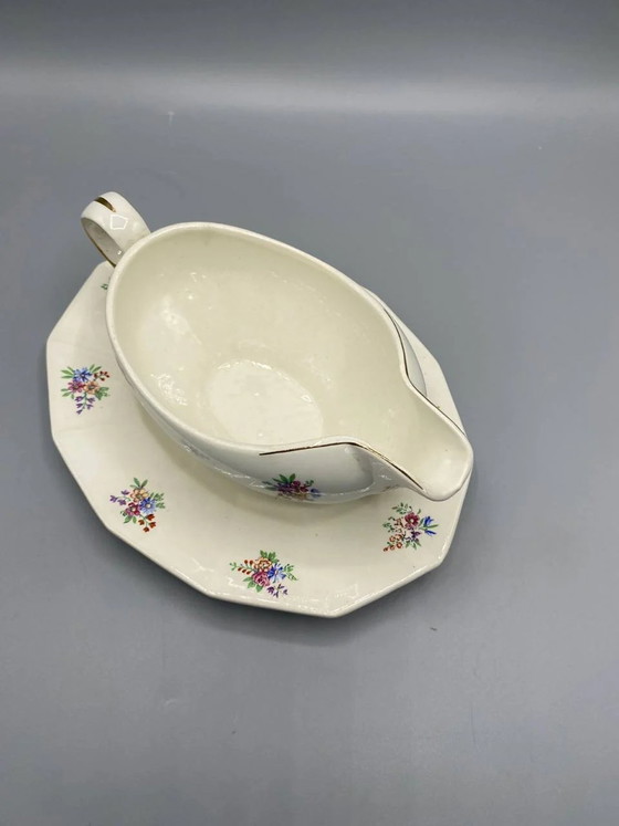 Salsiera in porcellana opaca Porcelor Ceranord, con decorazione floreale policroma a motivi sparsi e finiture (photo 3 of 5)