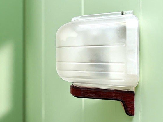 Image 1 of Glass and wood wall sconce light for bathroom or corridor 1990s