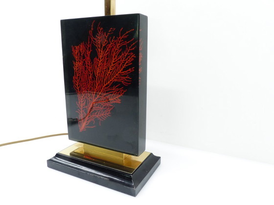Maison Le Dauphin – “Caraïbes” lamp met rode gorgonen-inclusie – Frankrijk, jaren 1970–80 – Tafellampen, Brass (photo 3 of 8)
