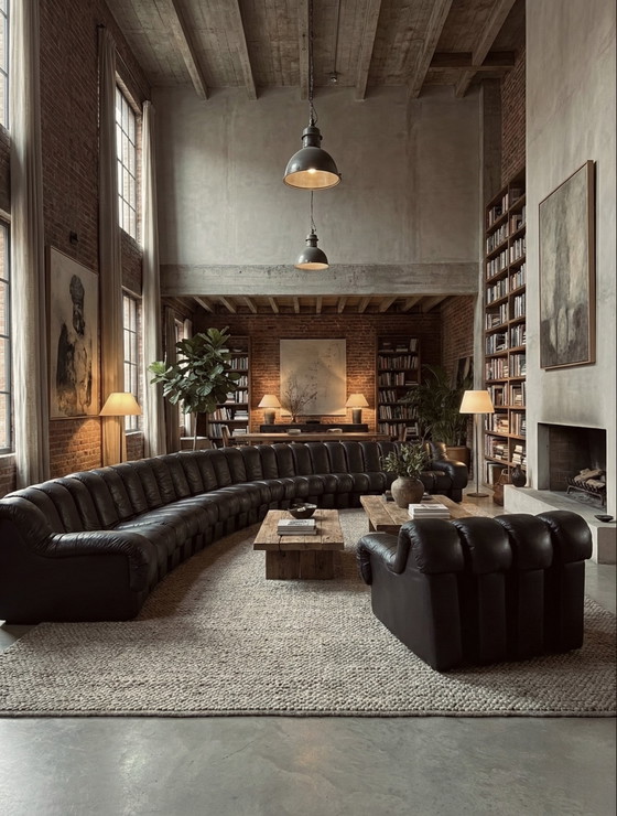 Image 1 of Divano modulare De Sede DS-600 “Tatzelwurm” / “Snake” in pelle marrone scuro “Cigarro” 30 elementi