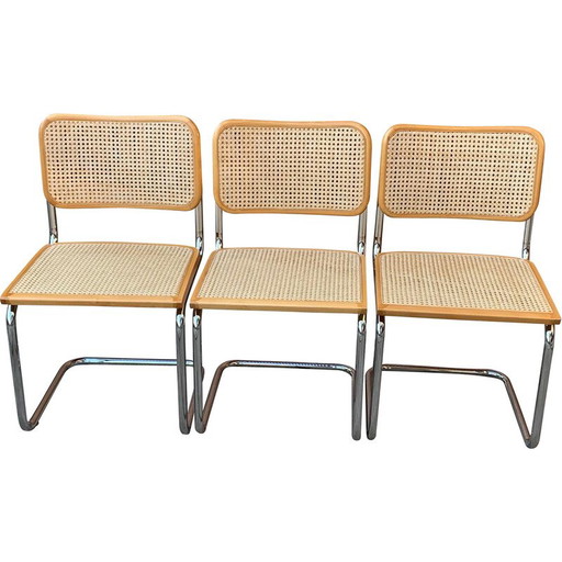 Set of 3 mid-century Italian B32 Cesca chairs by Marcel Breuer, 1970s