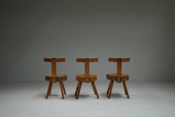 Image 1 of Set brutalist tree trunk chairs, 1970s France. 