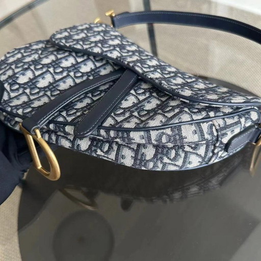 DIOR SADDLE MEDIUM - SCHUIN CANVAS MET GOUDEN BESLAG