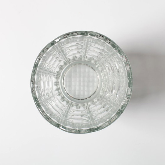 Image 1 of Mid-century Vintage Solid Heavy Clear Hand Pressed Glass Flower Vase / Fidenza / Italy / 1960s