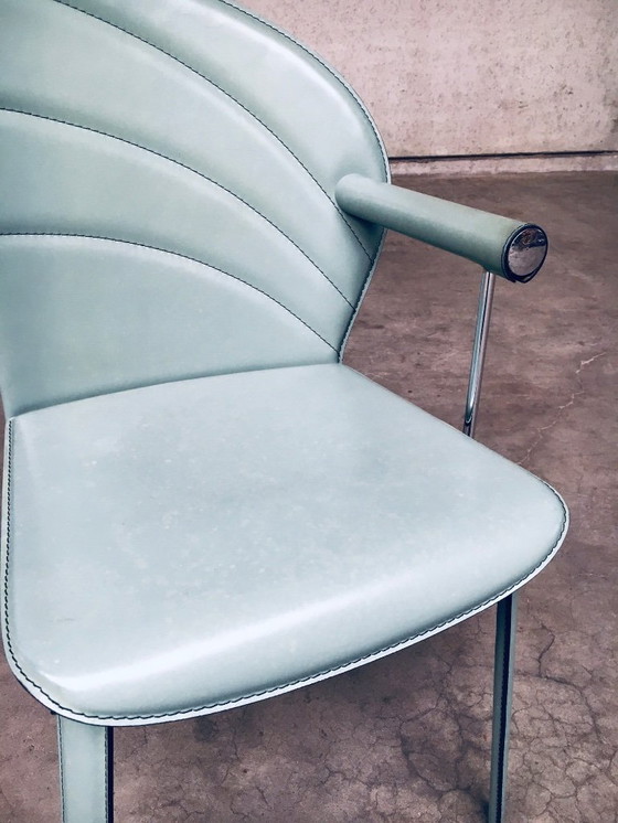 Image 1 of Postmodern Design Leather Dining Chair set by Mario Morbidelli for Naos, Italy 1980's