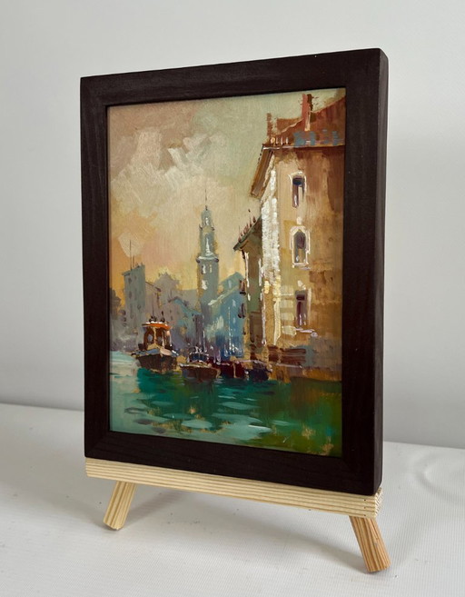 Original Oil Painting Evening City Landscape Venice sunset