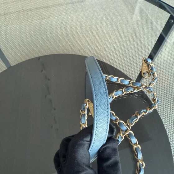 Image 1 of Chanel Coco Handle Medium - Caviar 29CM Quilted Sky Blue Gold Hardware Series 27