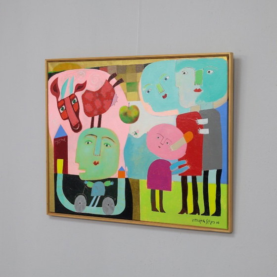 Image 1 of Scène familiale poétique avec cheval, peinture de Wouter Stips, Pays-Bas, 2006