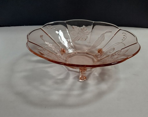 ciotola in vetro rosa con motivo floreale