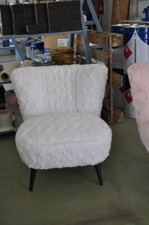 Vintage Roze Faux Fur Cocktailstoel, jaren 50