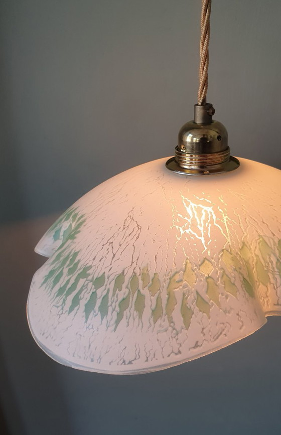 Grande (30cm) Suspension Vintage en Verre en forme de feuille – Métal (photo 12 of 20)