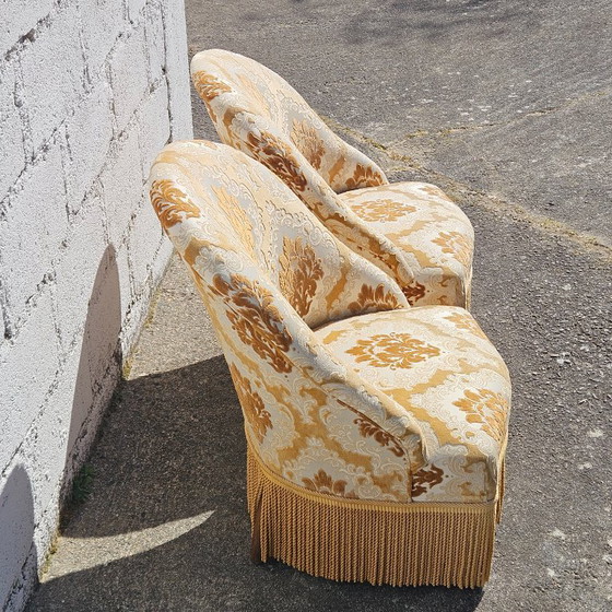 Image 1 of Set of 2 French Vintage Crapaud Seater-golden beige Cocktail Chairs-Lounge Seats-Boudoir Seater-50s