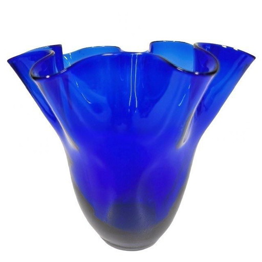 Vaso fazzoletto blu italiano di metà secolo in vetro di Murano Fazzoletto, anni '60