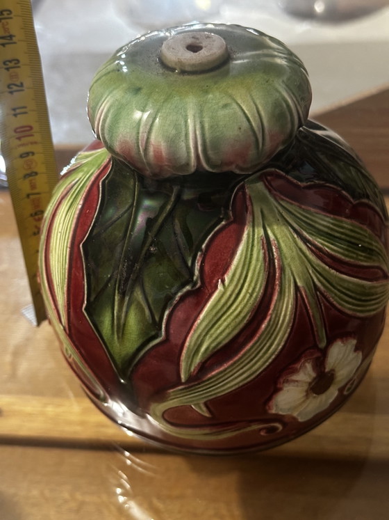 Art Nouveau lamp element in glazed ceramic with floral decoration, France, early 20th century (photo 5 of 15)