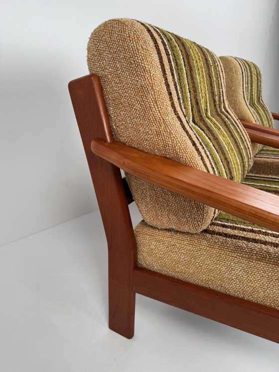 Image 1 of Pair of Danish easy chairs – teak frame with original striped upholstery