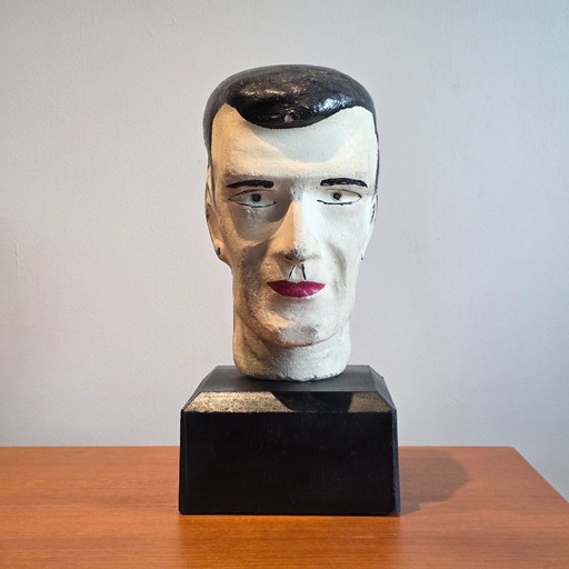 Testa in gesso vintage su base di cemento – oggetto scultoreo – circa 39 cm di altezza - busto vintage