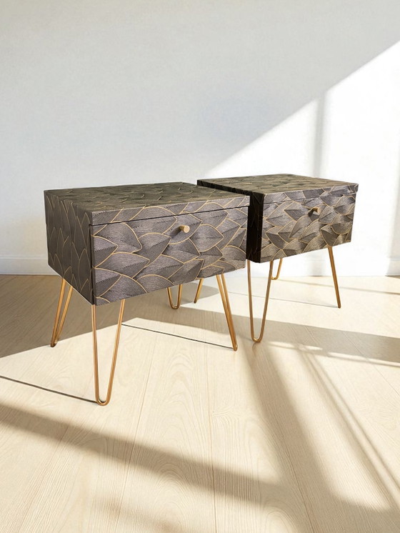 Image 1 of Vintage bedside tables covered with elegant embossed leaves | The Vintage Vibe