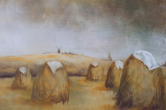 Image 1 of Large Signed Painting of a Hay Landscape from the Belgian Painter Frank Bogaert, ca. 1970